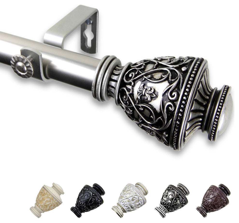 Rona 1" Curtain Rod 28-48", White, Satin Nickel, 160-240"