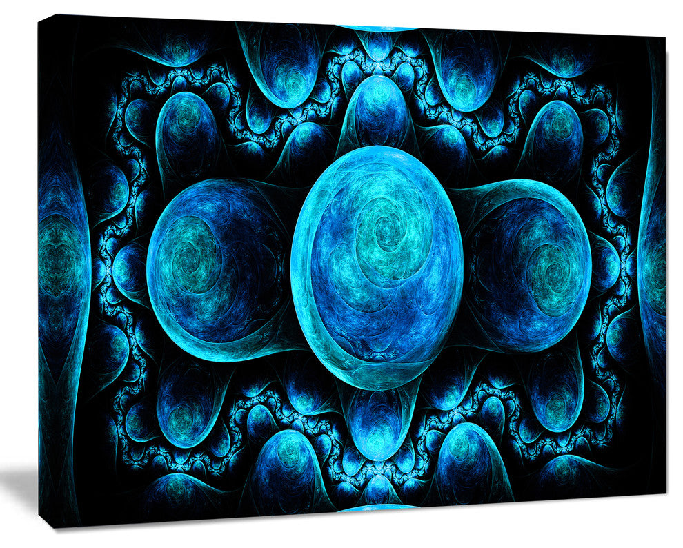 Blue Exotic Pattern on Black, Oversized Abstract Canvas Art Print, 60x40