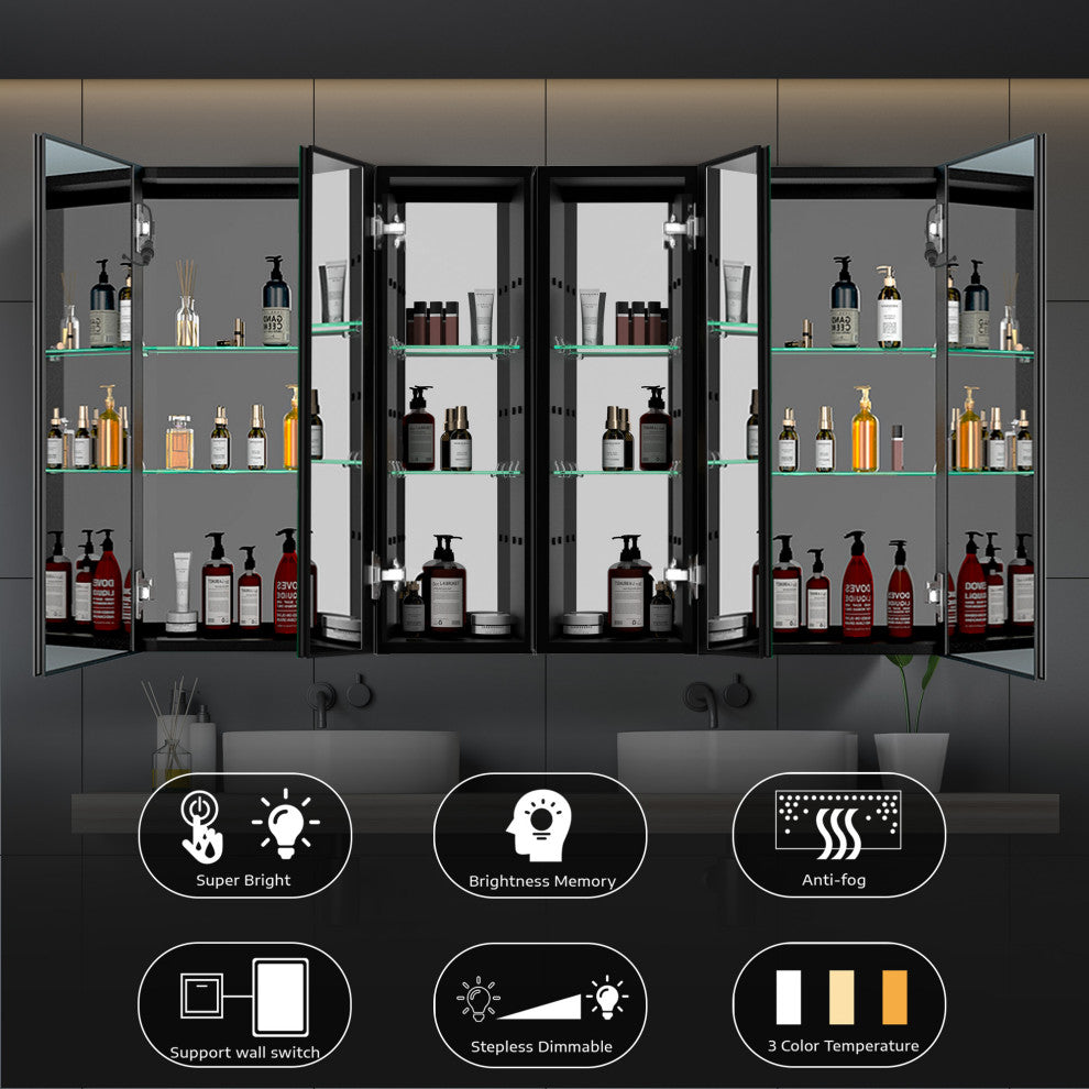 60"x30" Lighted Medicine Cabinet With Anti-Fog and Dimmable
