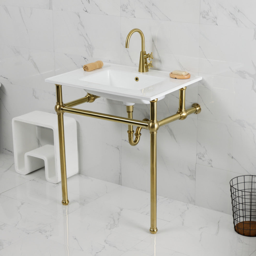 KVBH312277 31" Console Sink with Brass Legs (Single Faucet Hole)