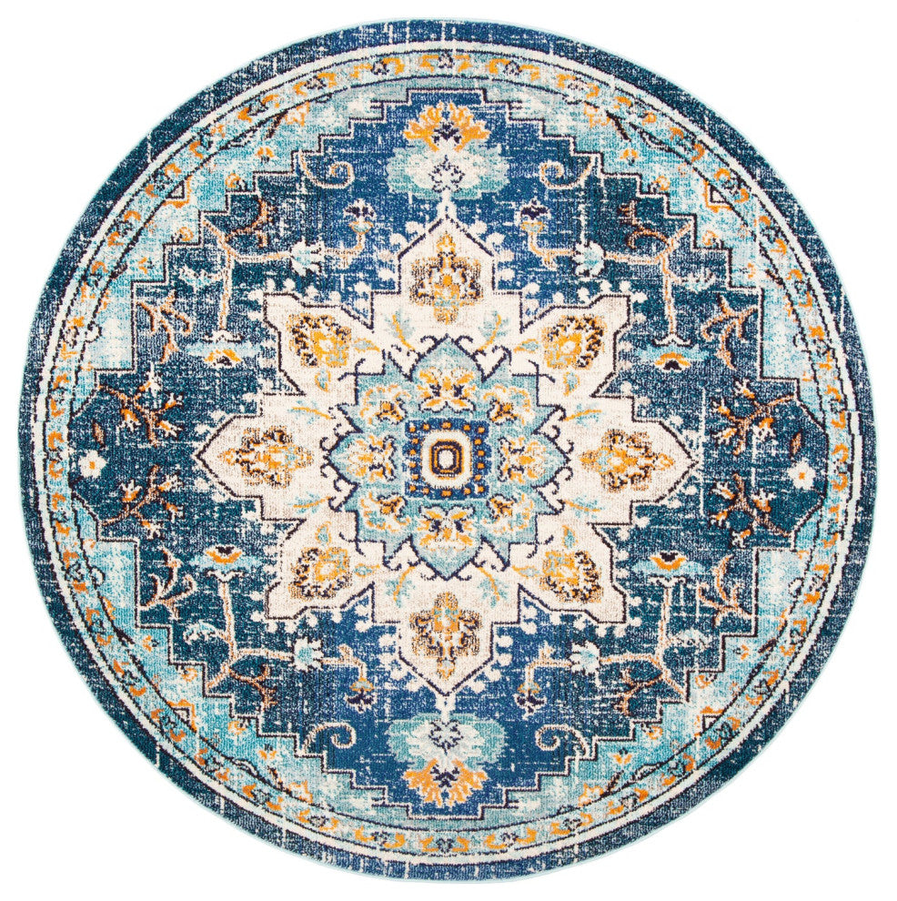Safavieh Madison Mad473M Traditional Rug, Blue and Light Blue, 8'0"x8'0" Square