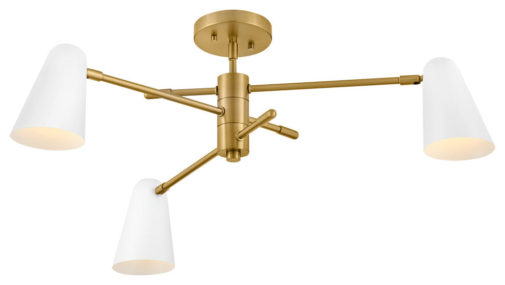 Lark Birdie 3 Light Convertible 1 Tier, Lacquered Brass With Matte White Accents