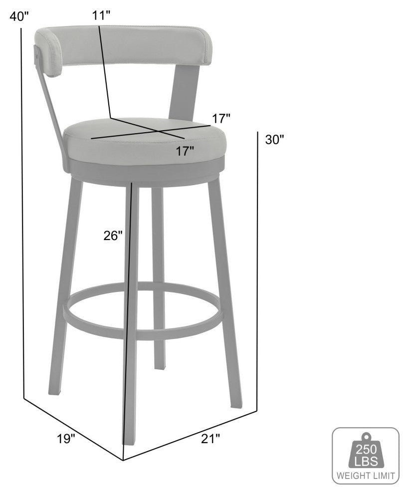 Bryant Swivel Stool, Brushed Stainless Steel/White, Bar Height
