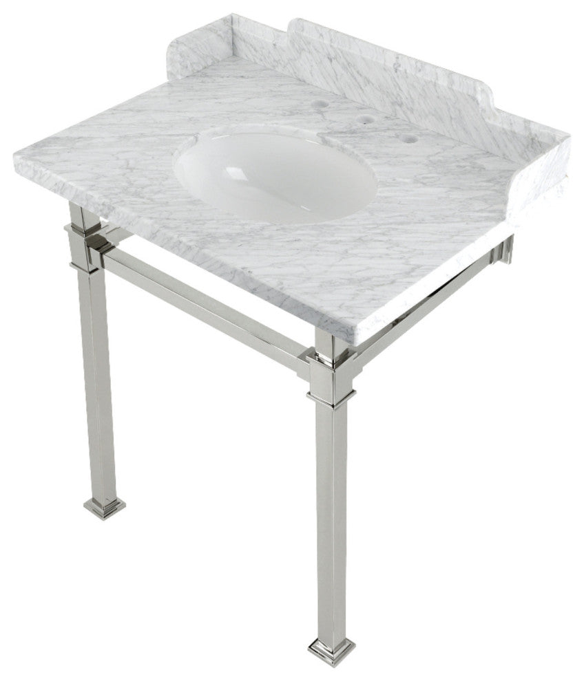 Kingston Brass LMS30MOQ6 30" Carrara Marble Console Sink, Legs