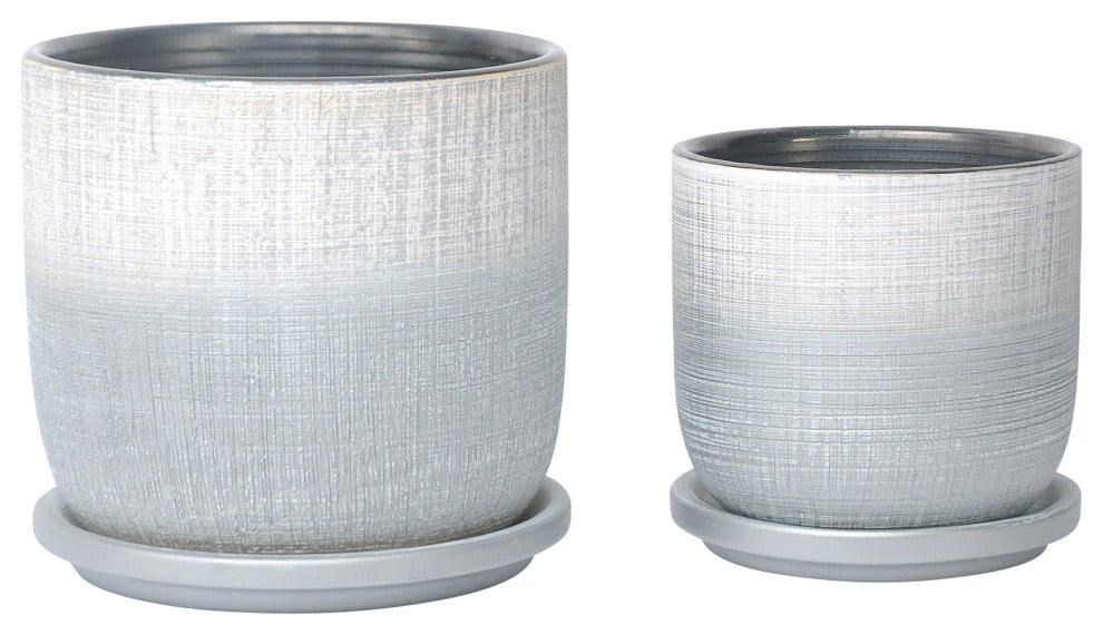 Set of 2 5/6" Textured Planter With SauCeramic Silver