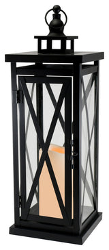 Metal Lantern, Black Criscross with Battery Operated LED Candle