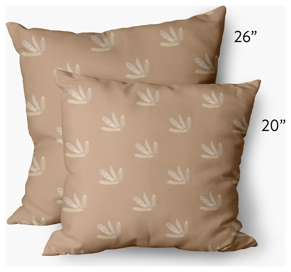 Feather Pattern Decorative Throw Pillow, Brown, 26"x26"