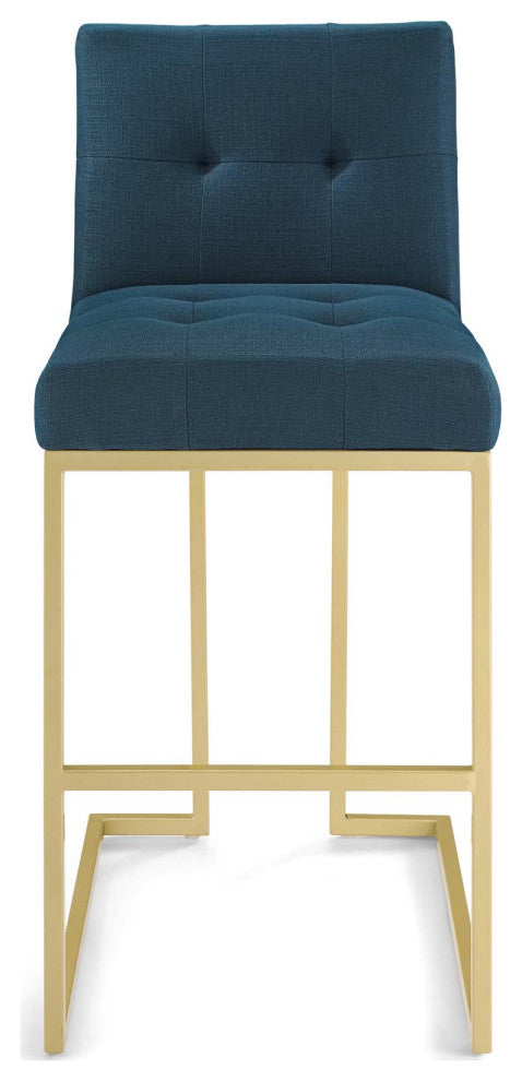 Bar Stool Chair Barstool, Fabric, Metal, Gold Navy Blue, Modern, Bar Pub Bistro