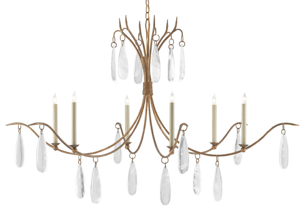 Marshallia Six Light Chandelier, Rustic Gold/Faux Rock Crystal