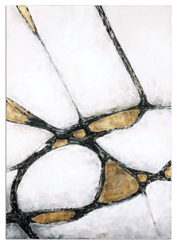 Uttermost Contemporary Fir Wood Abstract Art in Gold/White/Black