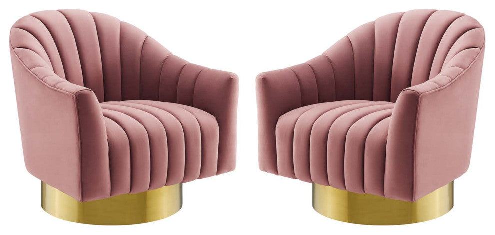 Accent Chair, Set of 2, Velvet, Metal, Pink, Modern, Living Lounge Hospitality