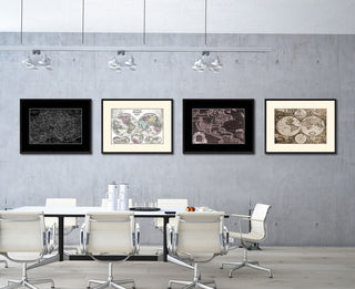 Central Germany Monochrome Map Print On Canvas With Black Frame, 28" X 37"