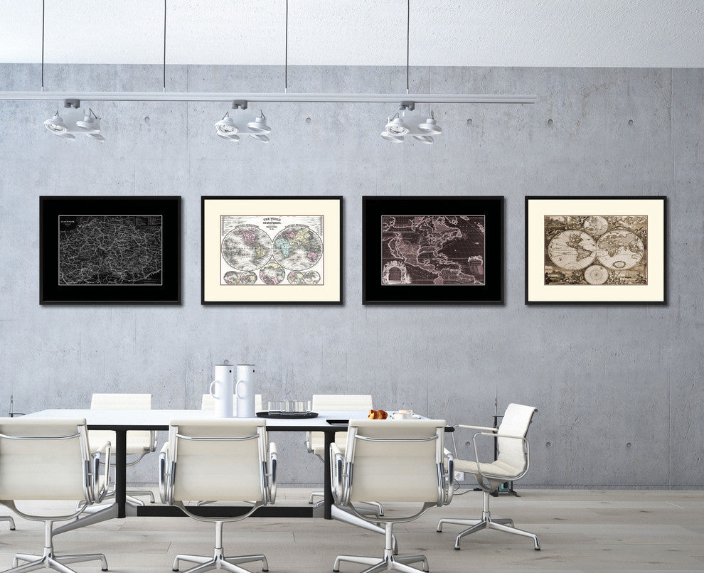 Central Germany Monochrome Map Print On Canvas With Black Frame, 28" X 37"