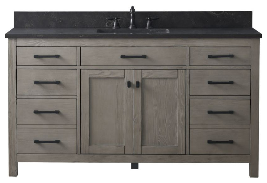 Jasper 60" Bathroom Vanity, Textured Gray, Blue Limestone