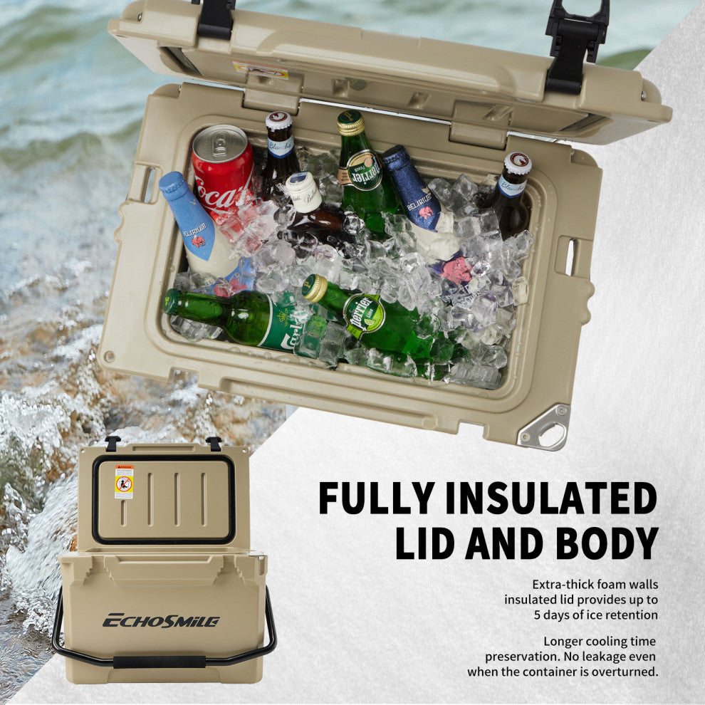 EchoSmile 25 qt. Rotomolded Cooler, Khaki