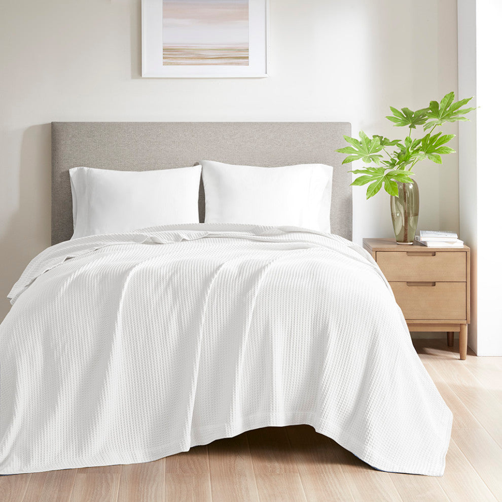 Beautyrest Cotton Waffle Weave Bedding Blanket, White