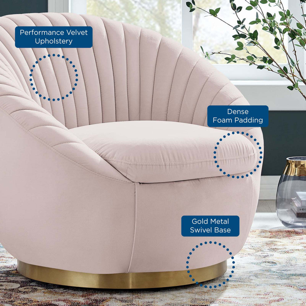 ArmTufted Chair Swivel Accent Tufted Chair, Pink Gold, Velvet, Modern