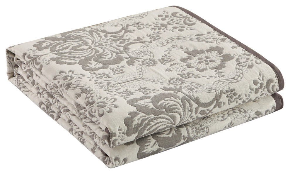 Tricia Damask 3 Piece Quilt Set, Taupe, Queen