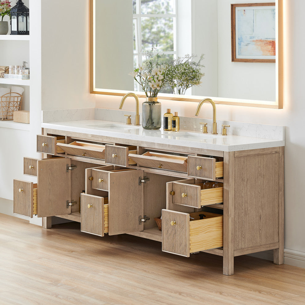 Cerrito Bathroom Vanity, Natural Oak, 84" Double, Without Mirror