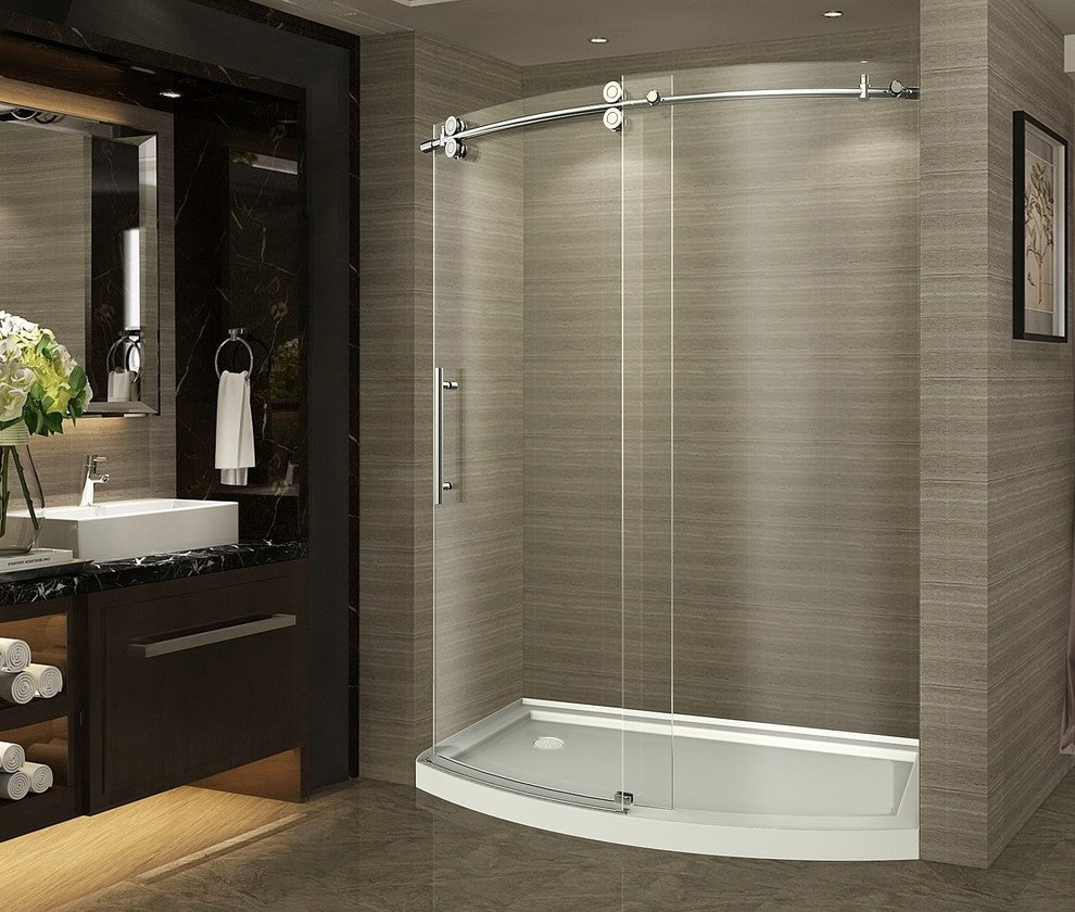 ZenArch 60"x77.5" Frameless Bowfront Sliding Shower Door, Chrome, Left