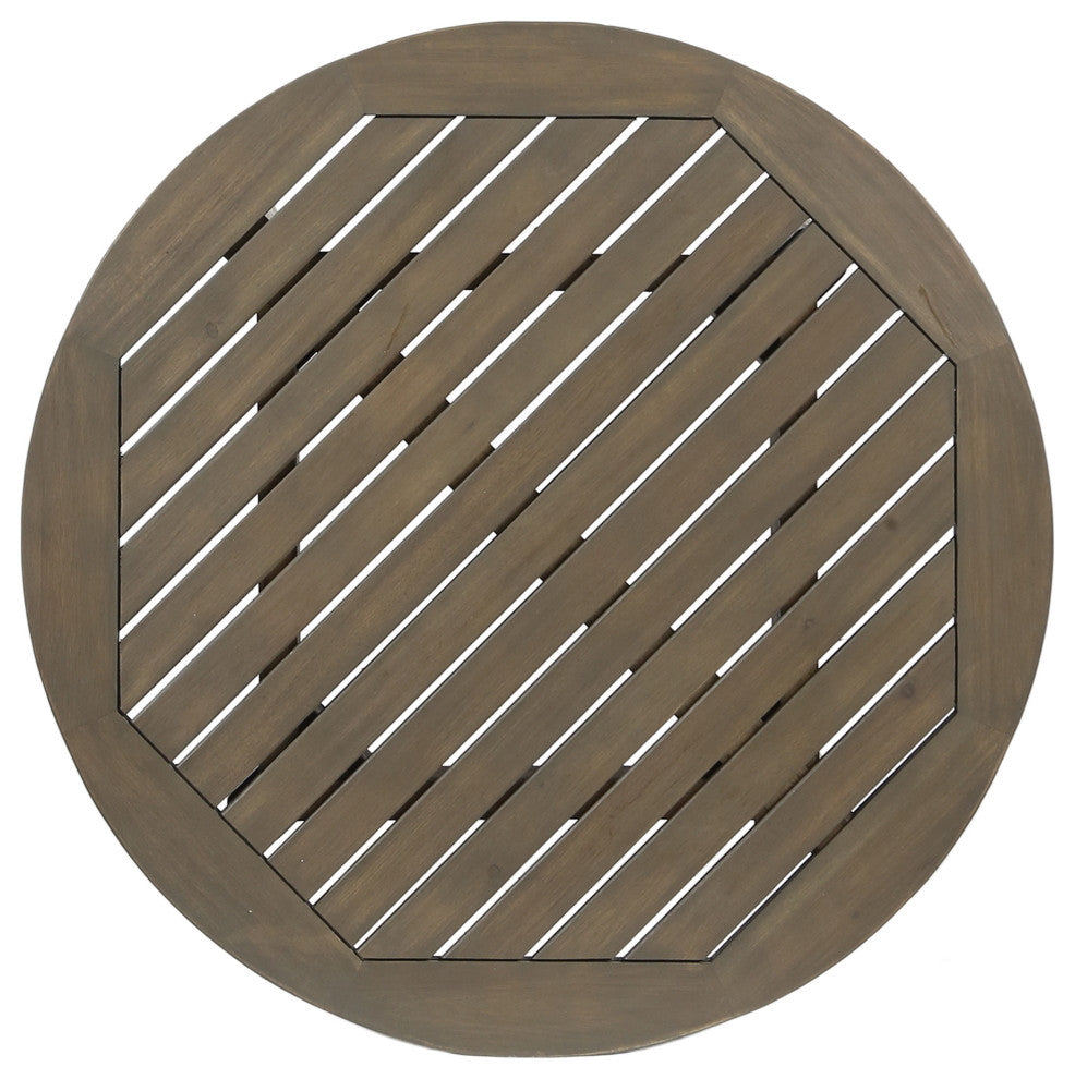 GDF Studio Fitch Outdoor Round Acacia Wood Bistro Table, Gray