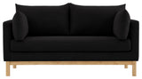 Langham Linen Textured Fabric Upholstered Loveseat, Black