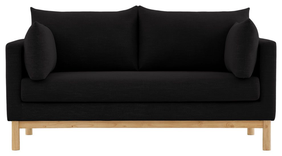 Langham Linen Textured Fabric Upholstered Loveseat, Black