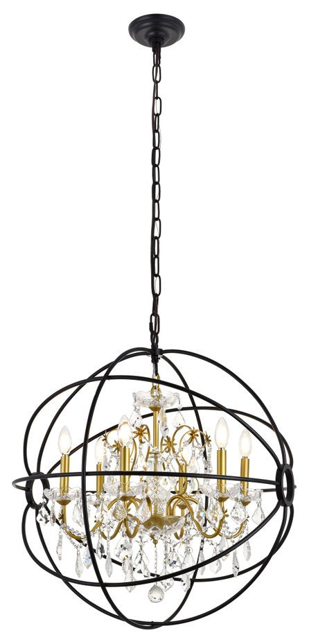 Cory 6-Light Black and Gold Crystal Pendant