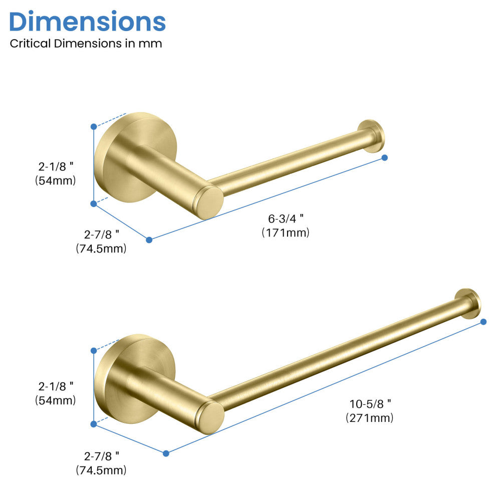 Circular 2-Piece Bathroom Hardware Set, Brushed Gold