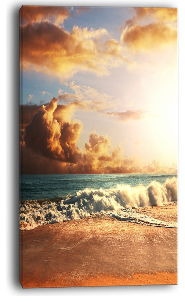 "Fast Moving Dark Clouds Over Beach" Modern Beach Canvas Art Print, 20"x40"