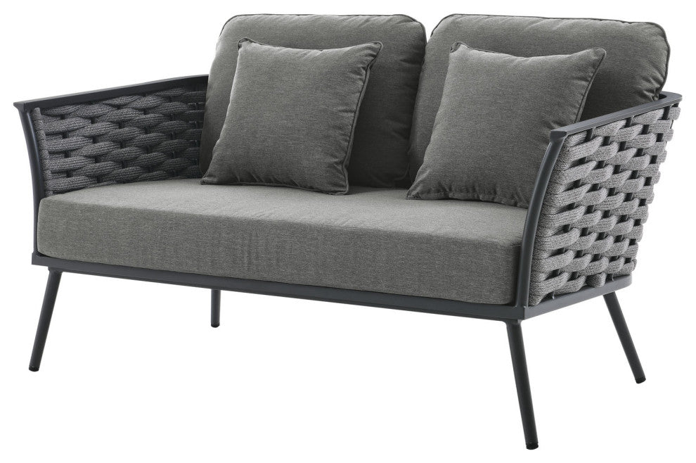 Lounge Sectional Sofa Chair Table Set, Aluminum, Modern, Outdoor, Gray