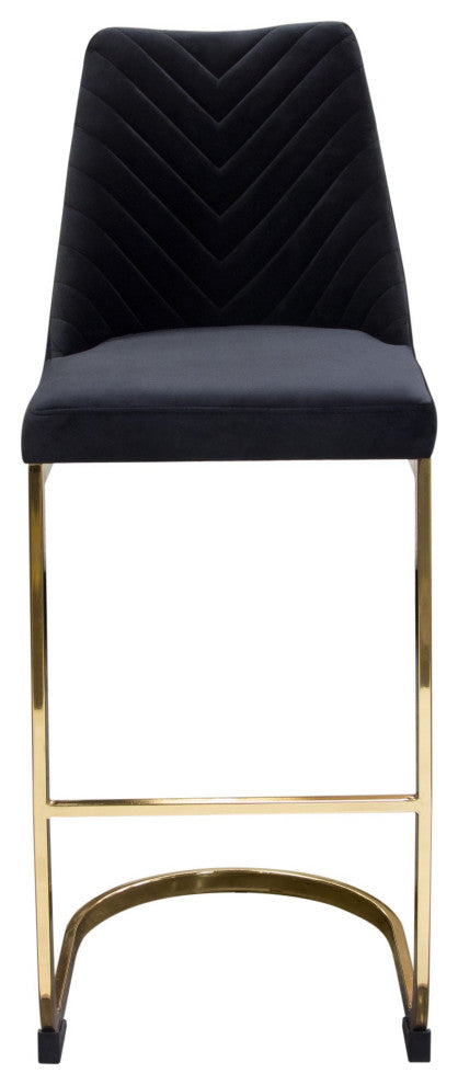 Vogue 2 Bar Height Chairs With Gold Metal Base, Black Velvet