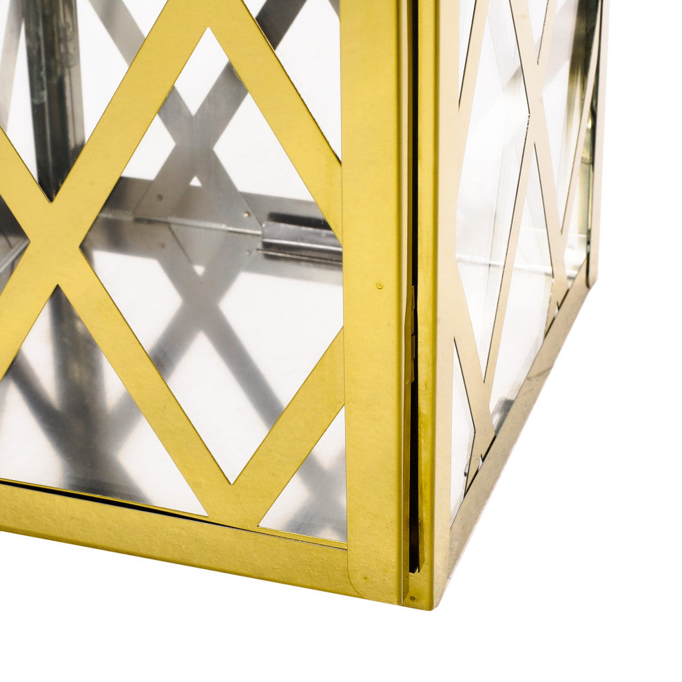 Cecil Outdoor 14" Modern Stainless Steel Lantern, Gold