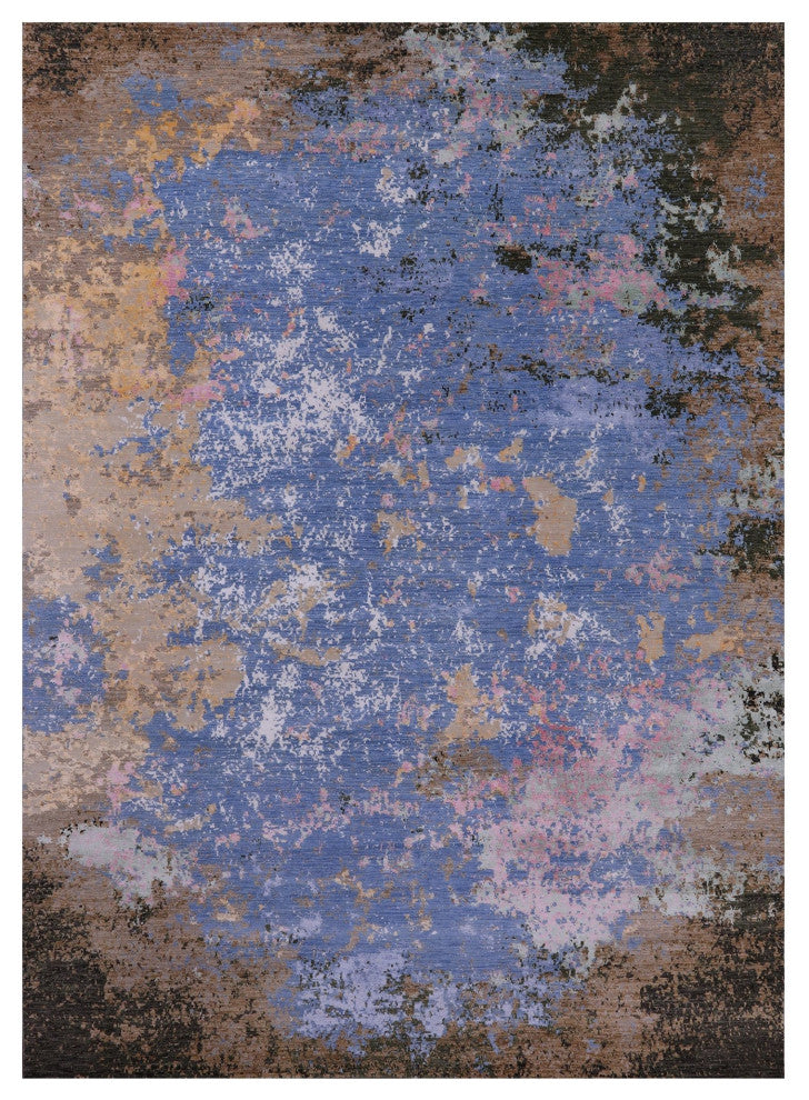 8' 11" X 12' 1" Wool and Silk Abstract Hand-Knotted Rug Q7194