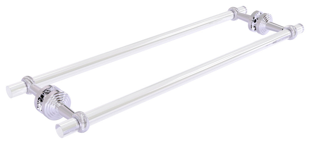 Pacific Beach 24" Twisted Back to Back Shower Door Towel Bar, Polished Chrome