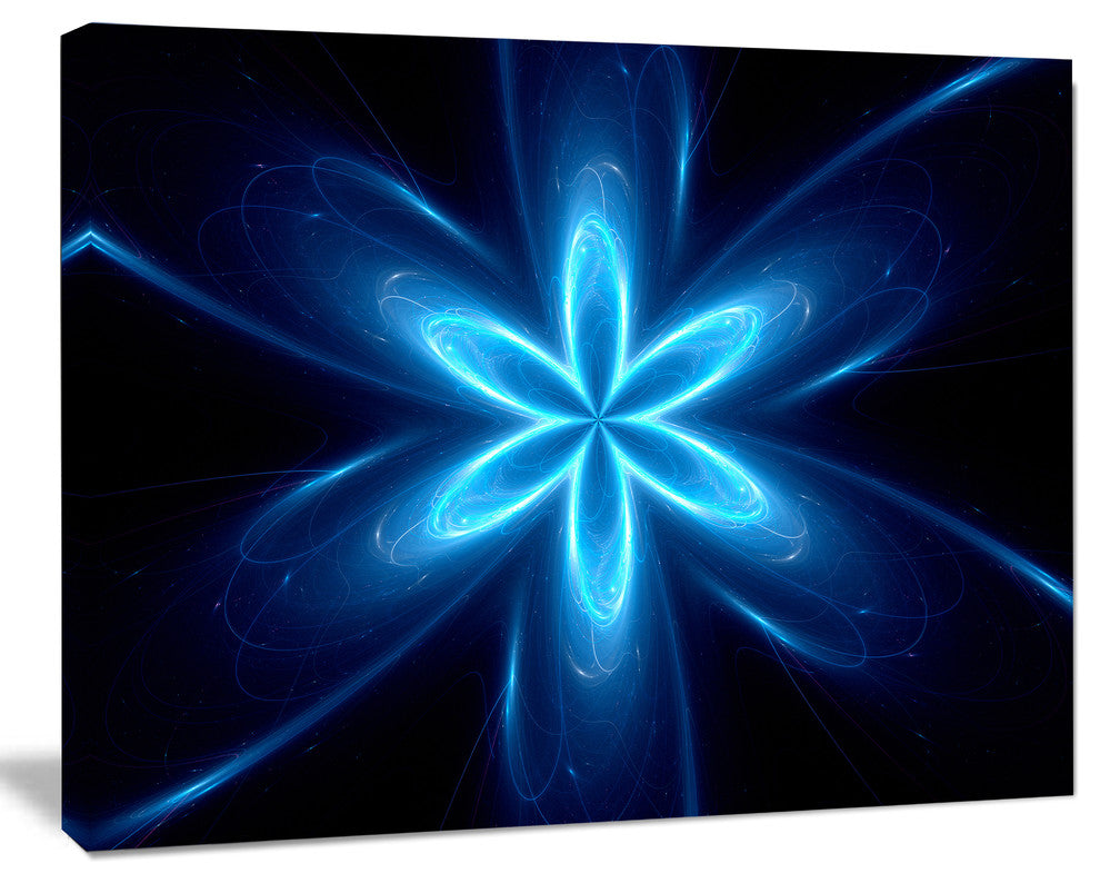Blue Glowing Space Fractal Flower, Flower Artwork on Canvas, 40"x30"