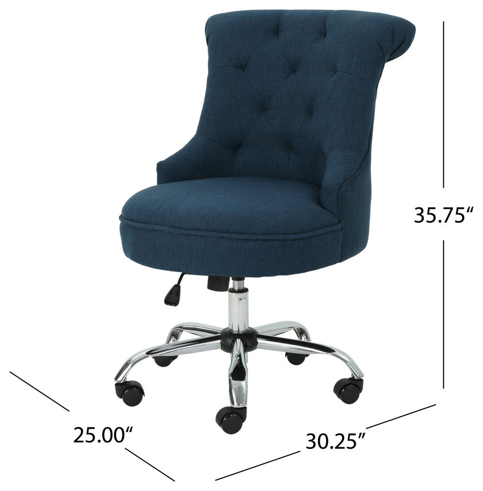 GDF Studio Tyesha Contemporary Fabric Swivel Office Chair, Navy Blue/Chrome