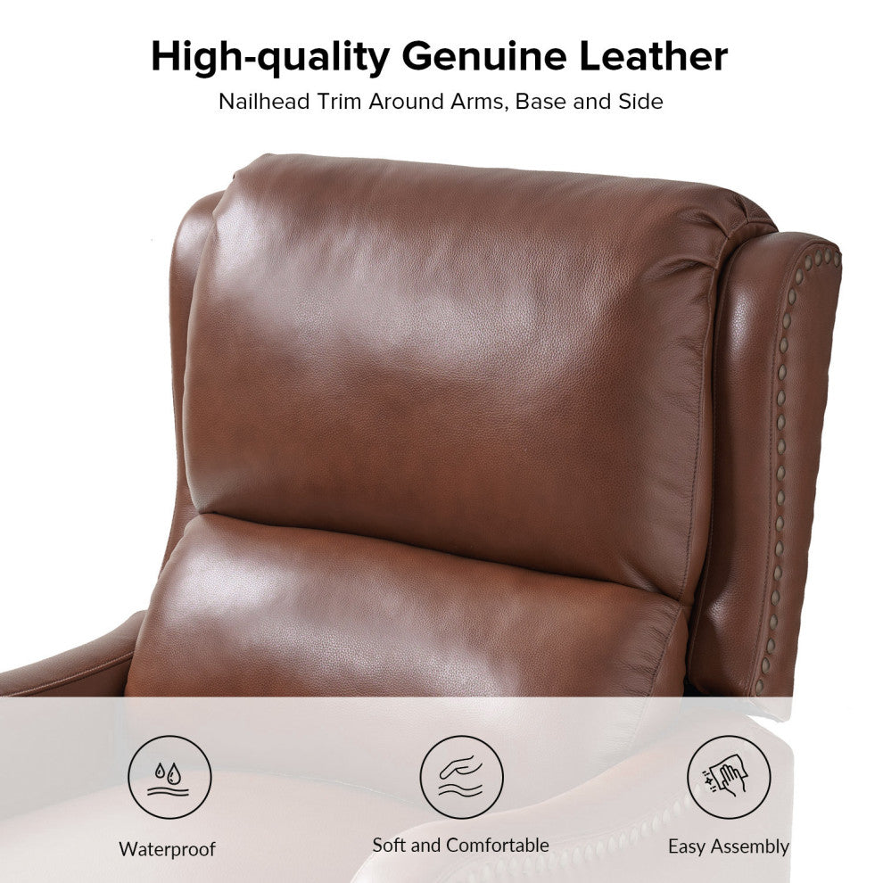 Genuine Leather  Push back Recliner With Wingback, Brown