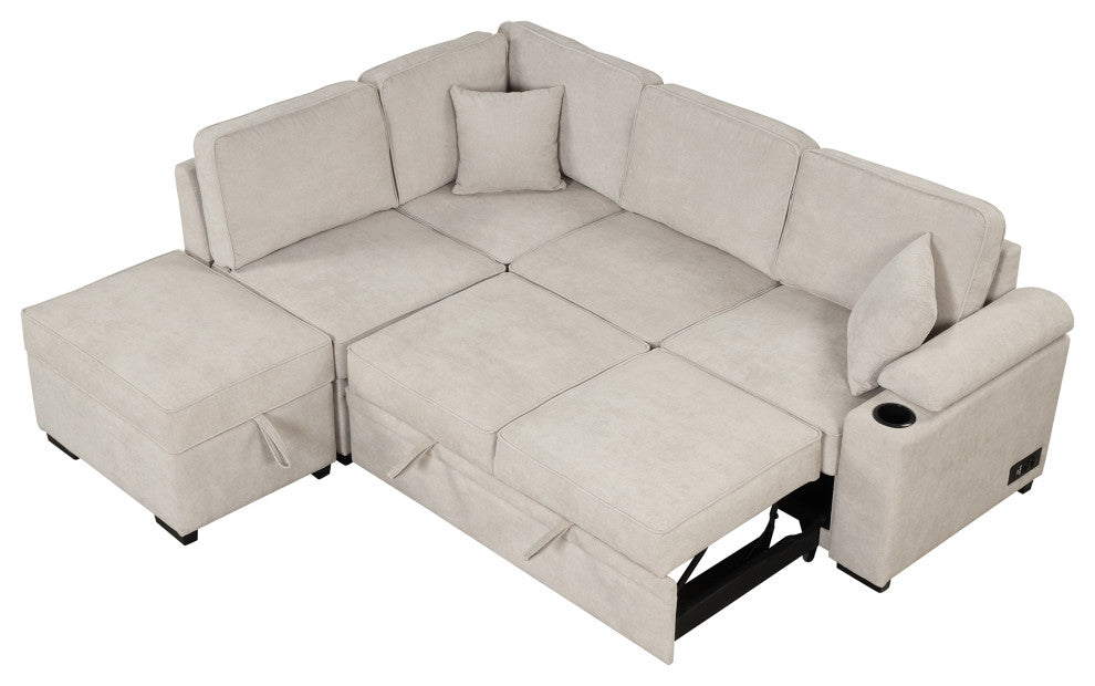 Gewnee 87.4" Sleeper Sofa Bed, 2, 1 Pull Out Sofa Bed L Shape Couch