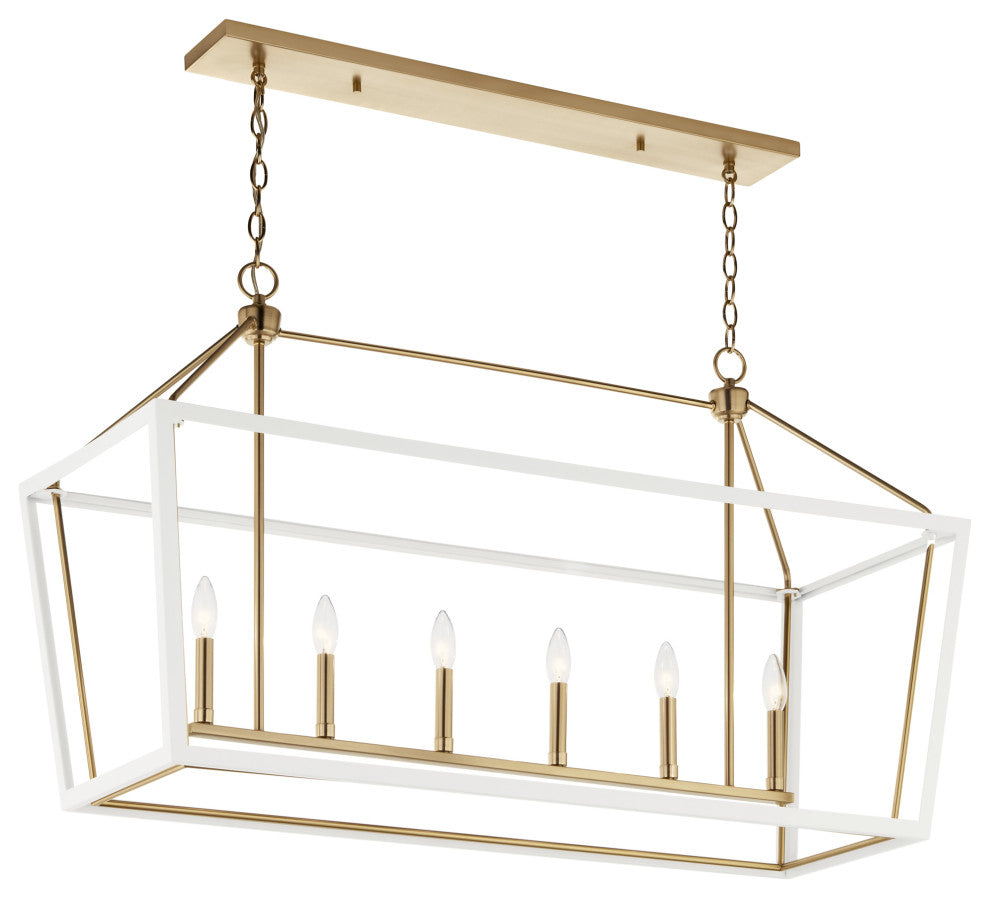 Delvin 44" 6 Light Chandelier With Clear Glass, Champagne Bronze and White