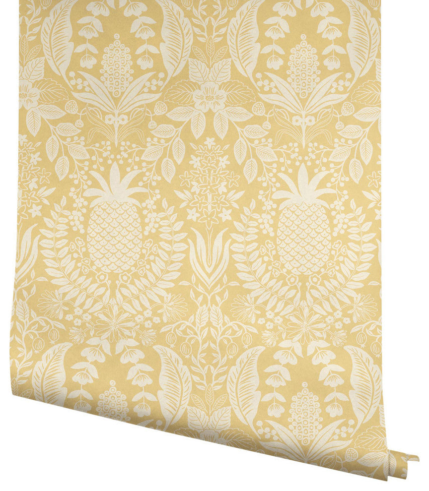 Pineapple Damask Yellow Wallpaper