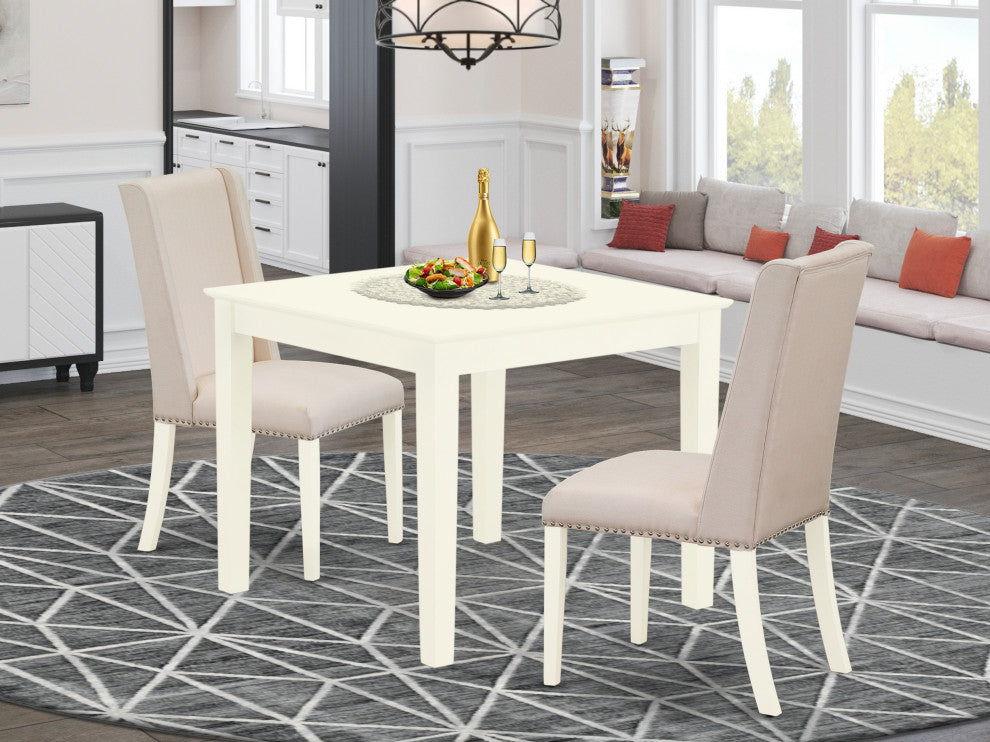 3Pc Dinette Set, Table, 2 Kitchen Chairs, Linen White