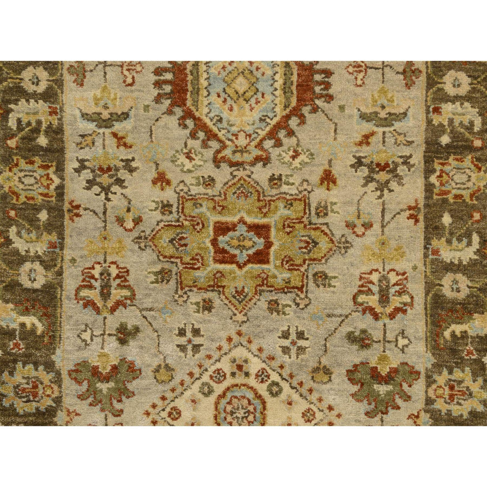 Gray/Brown Medallions Hand Knotted Karjihooz Pure Wool Runner Rug, 2'6"x21'10"