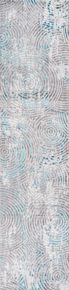 Timeworn Modern Abstract Area Rug, Gray/Turquoise, 2'x10'