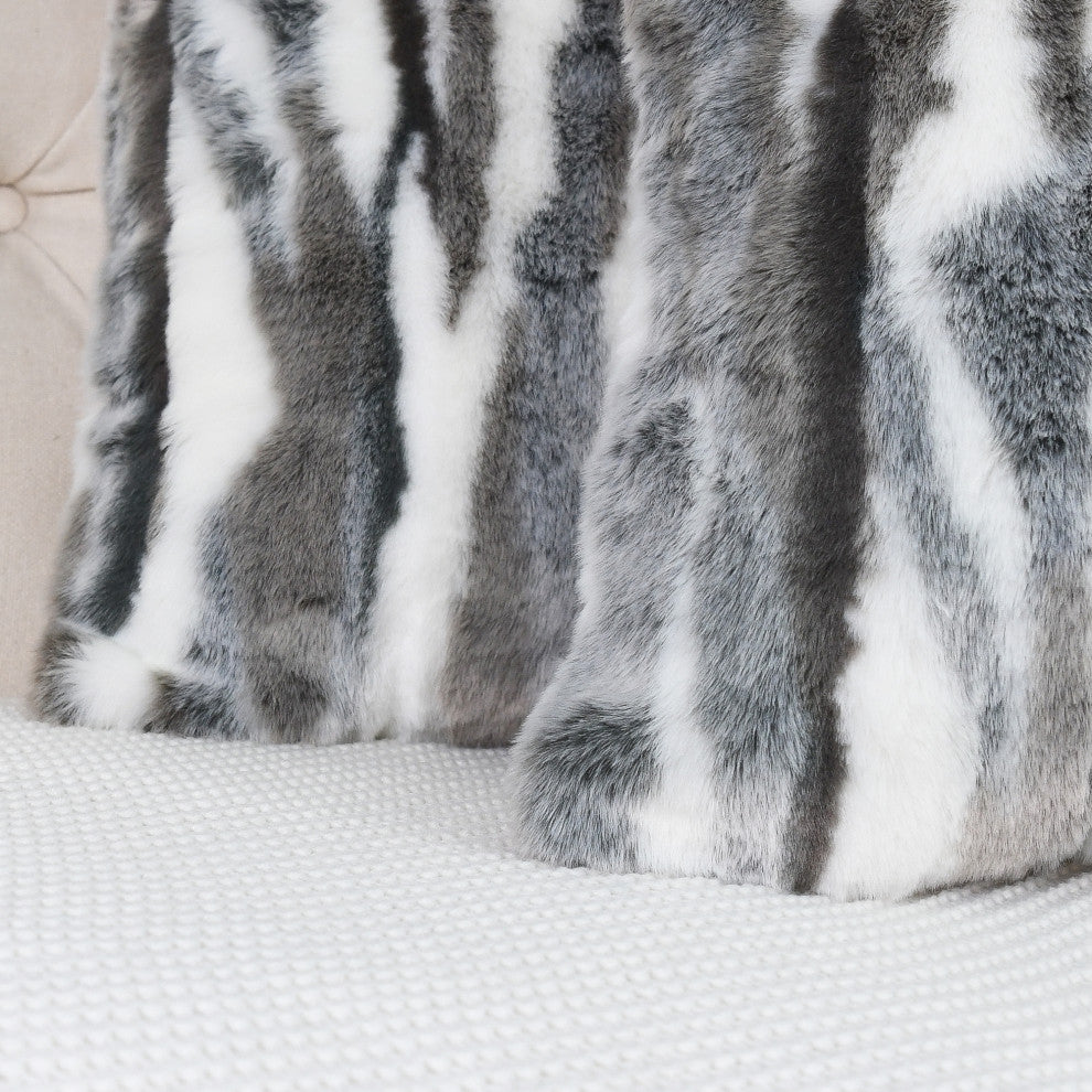Multi Jacquard Faux Fur Pillow Covers Set of 2, Gray, 26''x26''