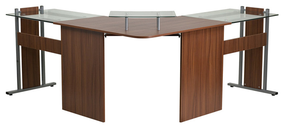 Wood And Glass Corner Desk, Fleur, Small