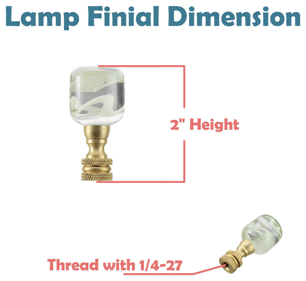 Aspen Creative 24026-X, Clear w/Green Grain Glass Lamp Finial, Copper, 2" Tall, Clear & Green, Pack Set of 1