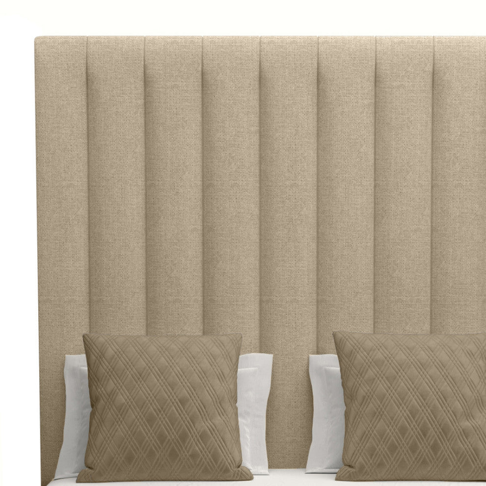Nativa Interiors Moyra Vertical Channel Tufted Bed, Flax, Ca King, Headboard: High