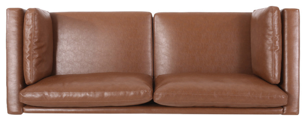 Ayers Faux Leather Upholstered 3 Seater Sofa, Cognac + Espresso