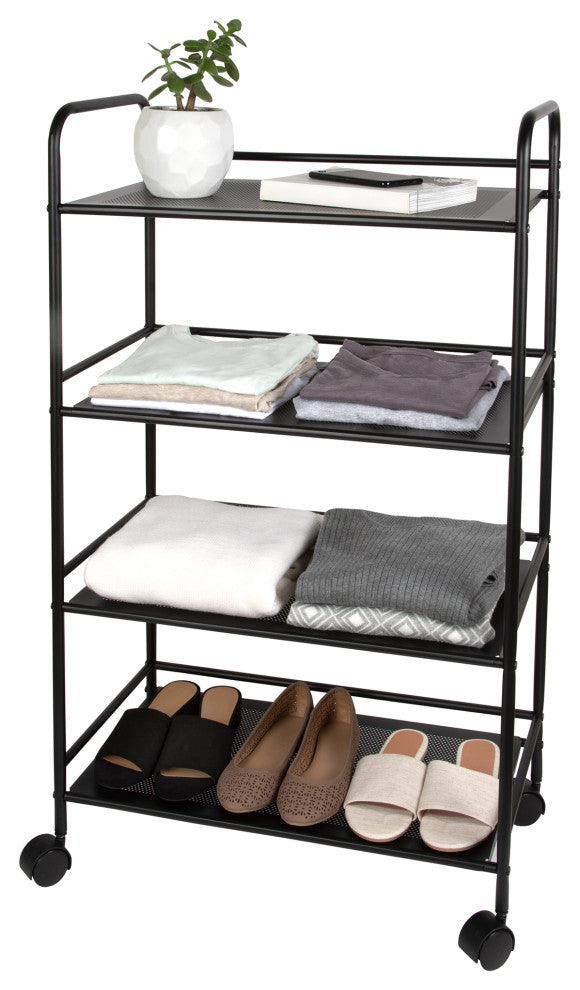 4 Tier Metal Cart with Wheels, Black